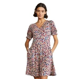 Boden V-Neck Jersey Dress Riviera Blue, Floret Cluster Size US 6